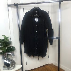 Super Hem Distress Denim Shirt Dress